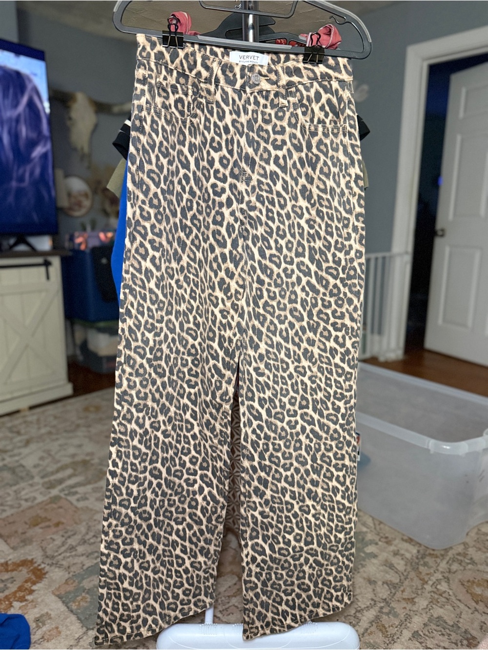 VERVET BY FLYING MONKEY Leopard Print Wide Leg Jeans - Tan and Black